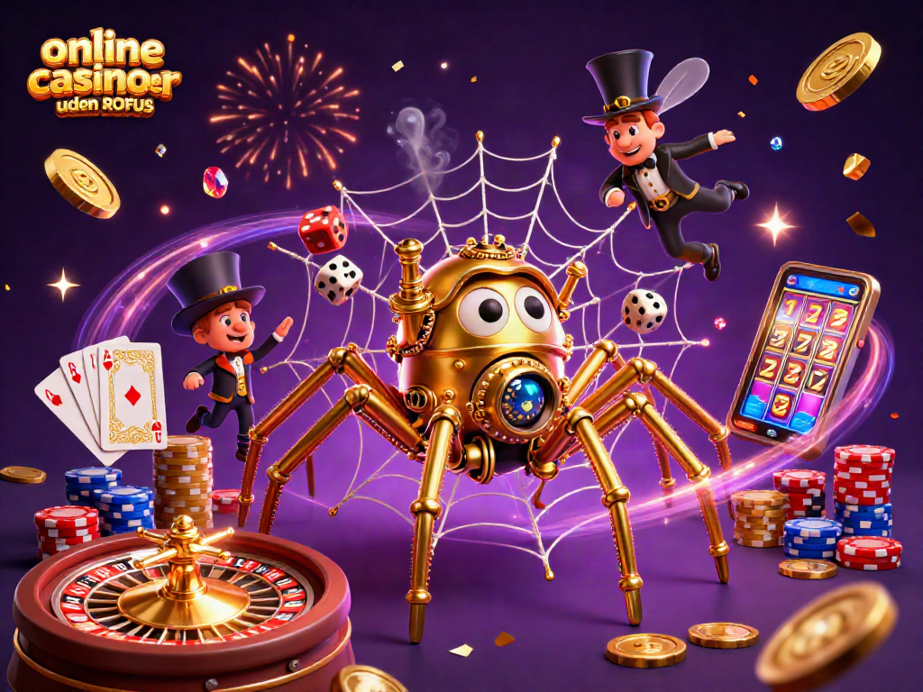 Experience the thrill with online casinoer uden ROFUS spinning reels and vibrant casino elements in a magical scene.