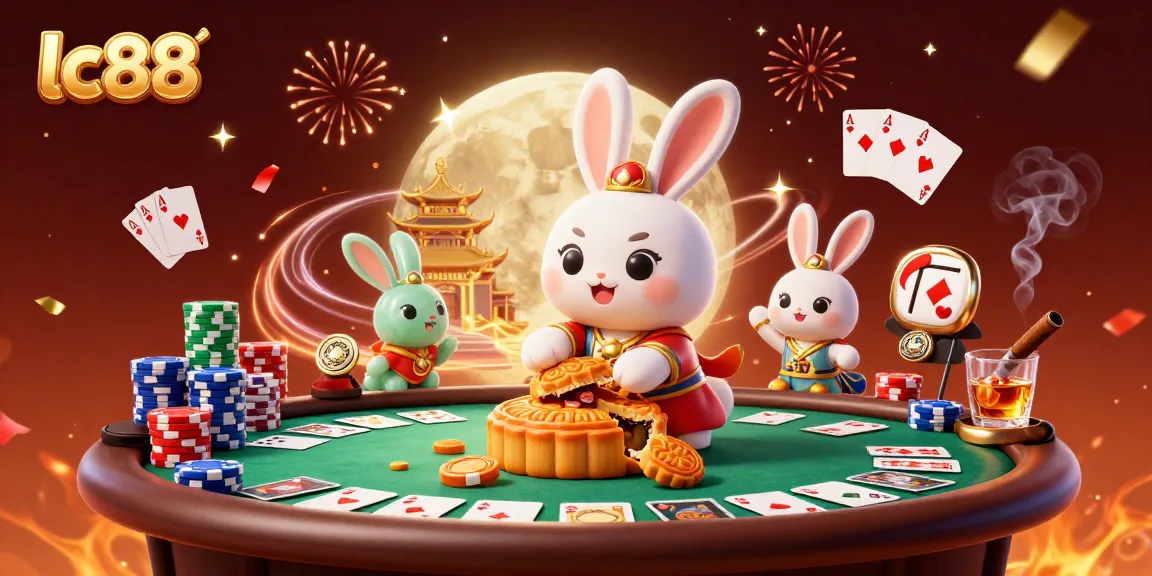 Engage with lc88’s captivating experience featuring poker chips, festive fireworks, and casino charm.