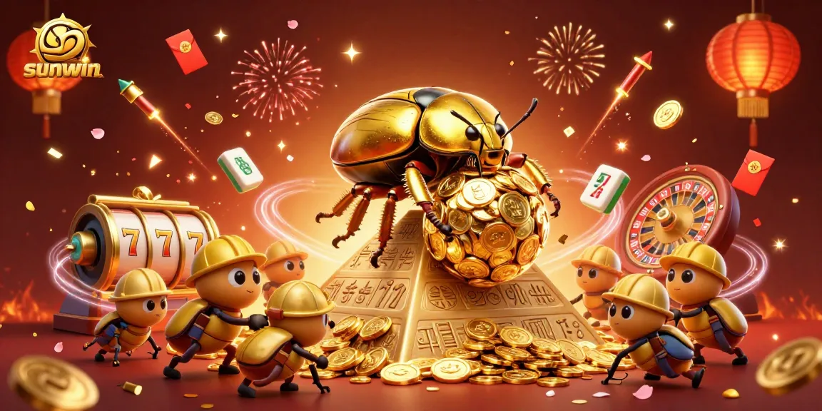 Experience sunwin's vibrant gaming scene with thrilling symbols, lavish coins, and an energetic background promoting fun and excitement.