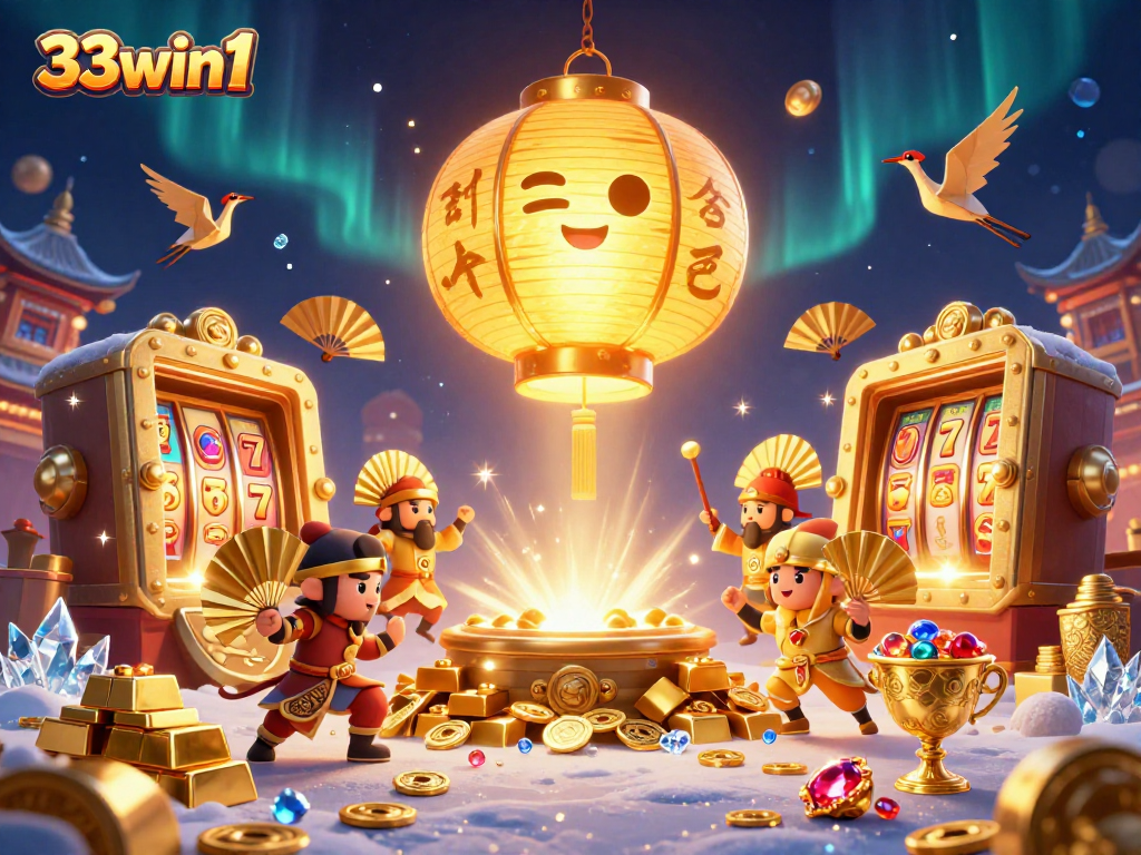 Engage with 33win1 gameplay featuring vibrant slot reels and gold-filled treasures.