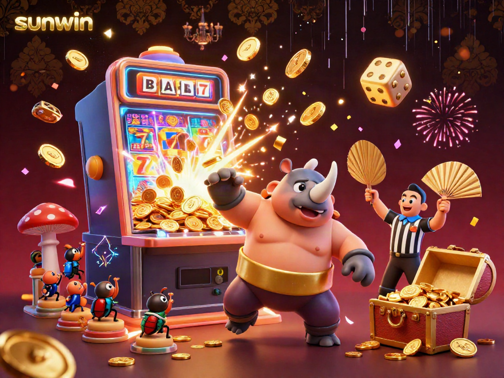 Experience thrilling casino gaming action with sunwin's captivating 3D beetle scene featuring a fierce champion and jackpot explosions.