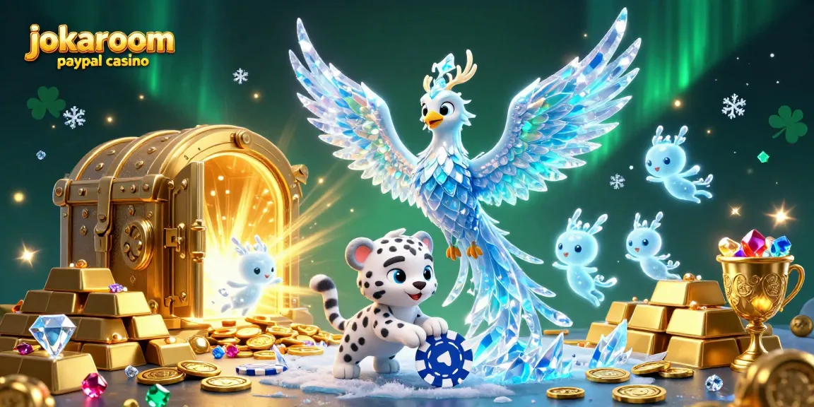 Engage with jokaroom paypal casino's magical gaming world featuring an ice phoenix, snow leopard, and glowing sprites.