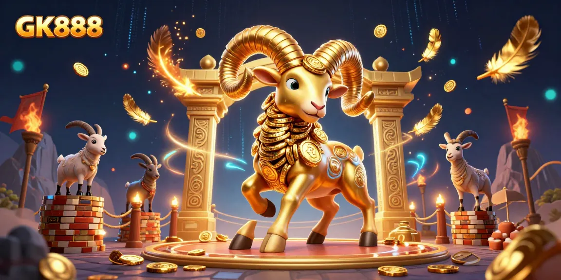 GK888 players engage in thrilling casino action, featuring a massive golden ram and dynamic betting elements.