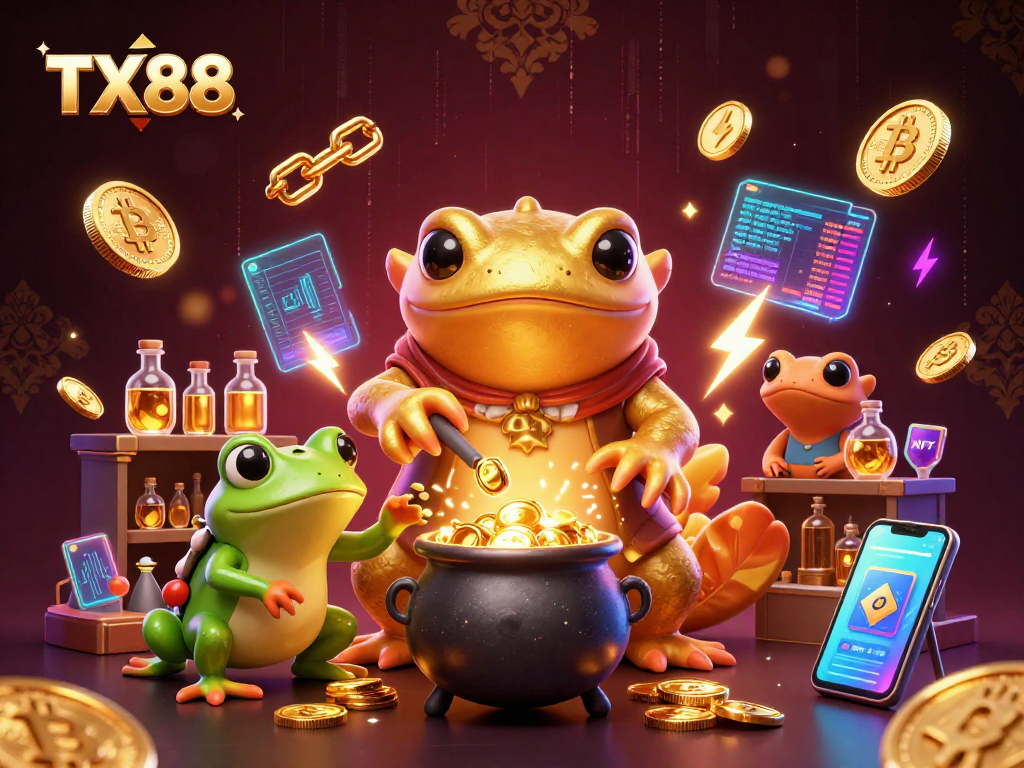 Engage with TX88's immersive casino experience with enchanting characters in a magical laboratory.