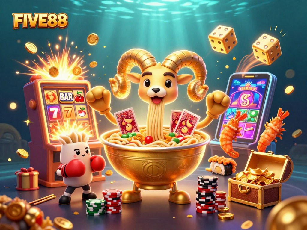 Join the exciting gaming adventures at FIVE88 with colorful characters and explosive casino elements!