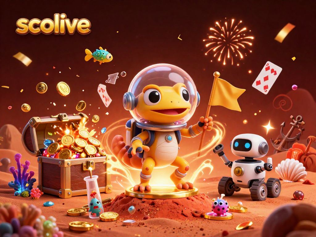 Experience socolive's Martian casino adventure with vibrant alien characters and festive elements.